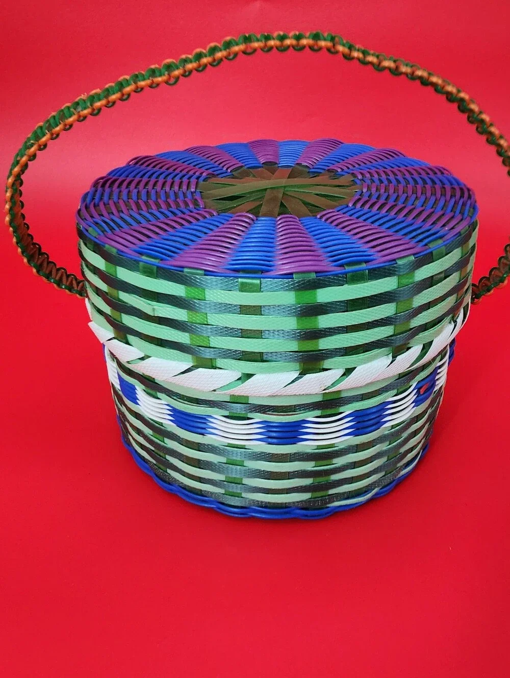 Handwoven From Recycled Colorful Plastic Straps in Geometric Design All Purpose
